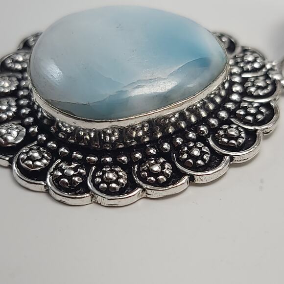 Serene Larimar Sterling Pendant (1.5") on 18" Chain - Picture 6 of 6